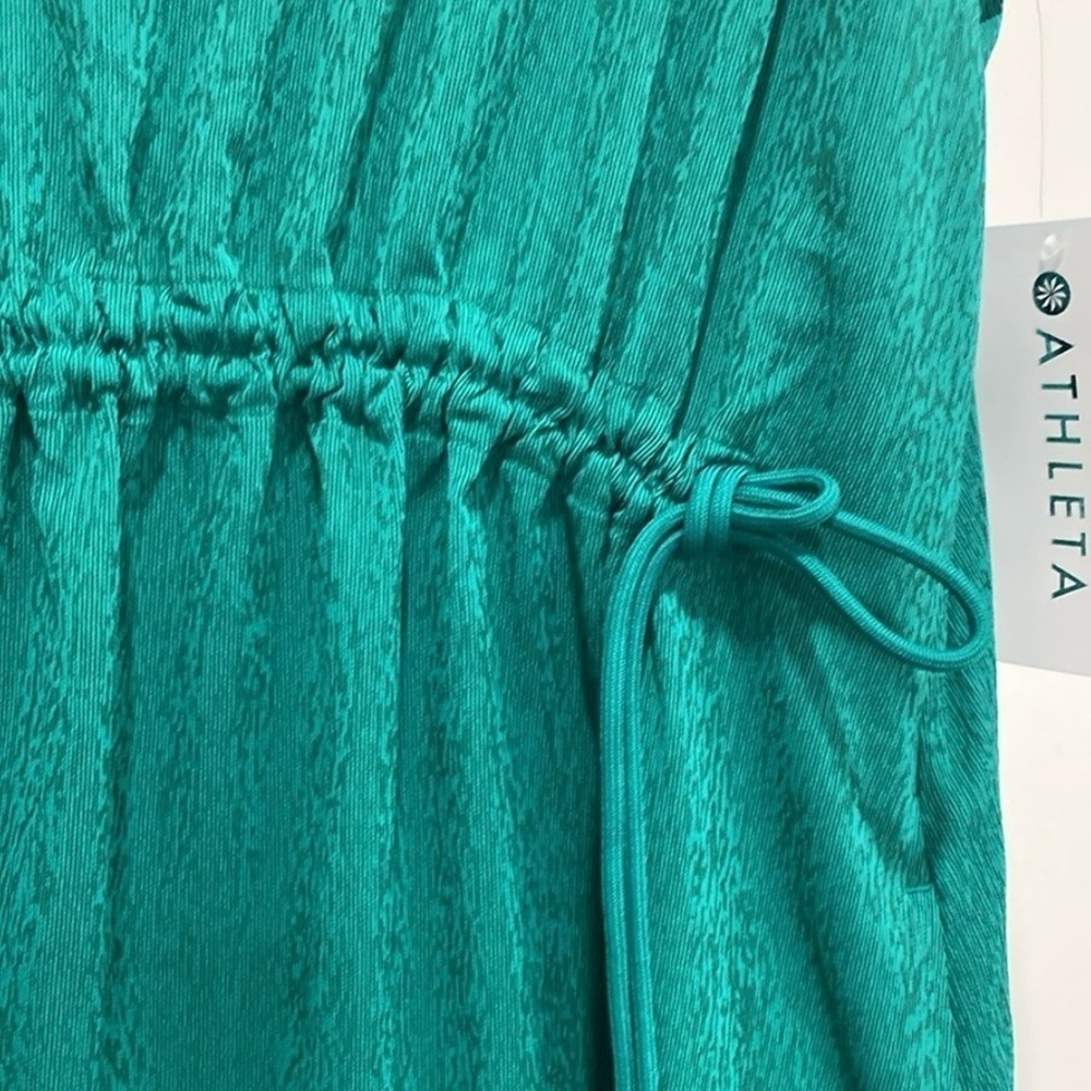 Athleta Emerald Green Echo Midi Dress Size Small Ruched Waist Maxi Tank - Picture 5 of 6